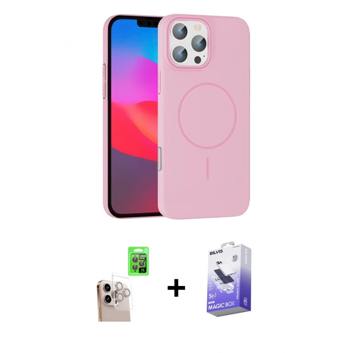 MARSİLYAN™- iPhone 16 Pro Max Kılıf Siluet Doku Özel Seri - Siyah Bilvis 5in1 5D Magic Hayalet Cam Ekran Koruyucu + Raze Metal Kamera Lens - NLGY