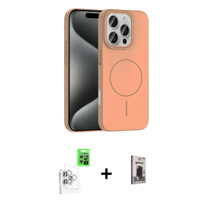 MARSİLYAN™- iPhone 16 Pro Max Kılıf Siluet Doku Özel Seri - Siyah Bilvis Hayalet Cam Ekran Koruyucu + Raze Metal Kamera Lens - BZ