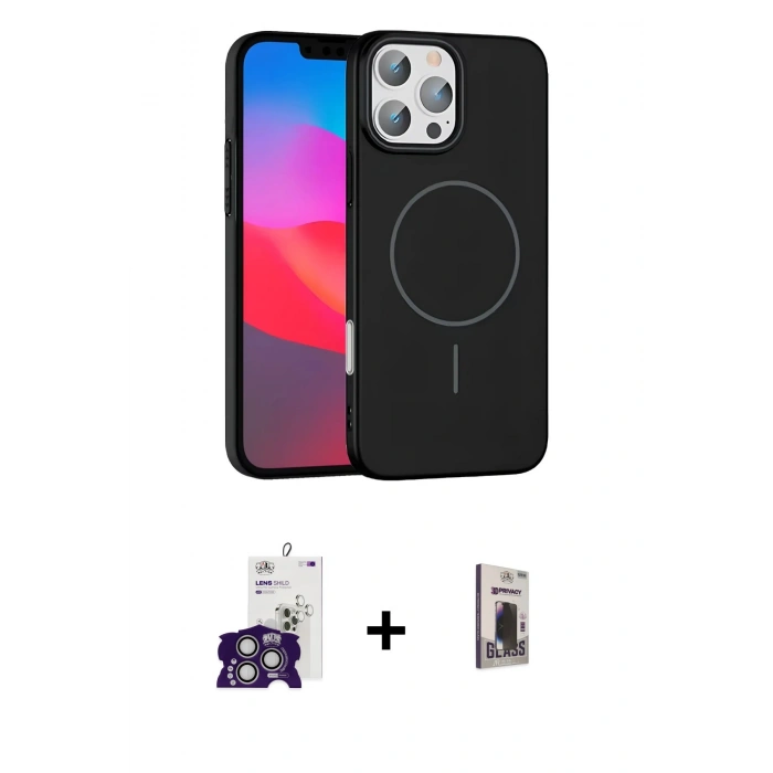 MARSİLYAN™- iPhone 16 Pro Max Kılıf Siluet Doku Özel Seri - Siyah Bilvis Hayalet Cam Ekran Koruyucu + Bilvis Titan Kamera Lens - GS