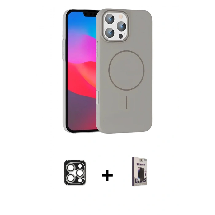 MARSİLYAN™- iPhone 16 Pro Max Kılıf Siluet Doku Özel Seri - Siyah Bilvis Hayalet Cam Ekran Koruyucu + PVD Metal Kamera Lens - GS