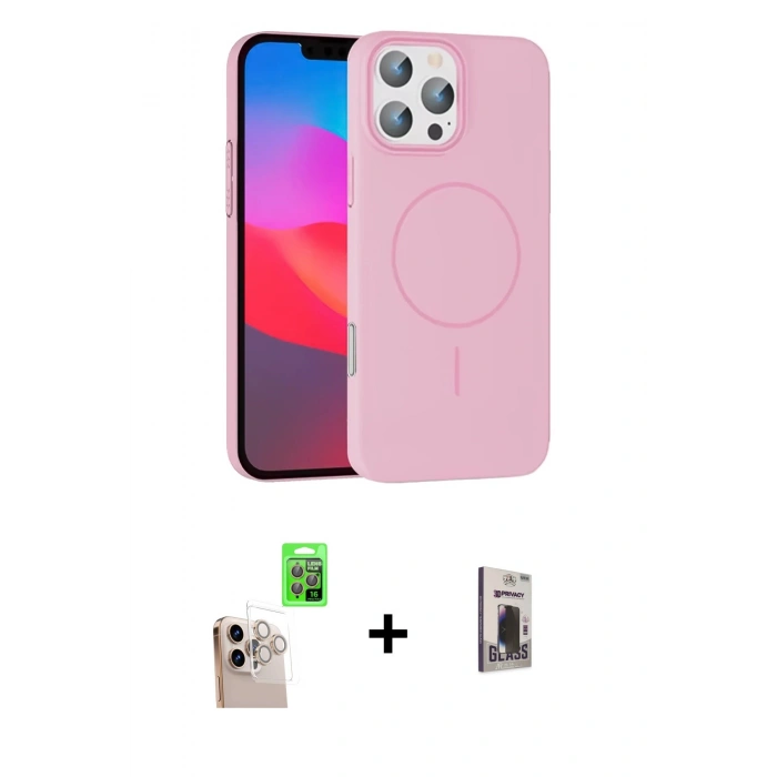 MARSİLYAN™- iPhone 16 Pro Max Kılıf Siluet Doku Özel Seri - Siyah Bilvis Hayalet Cam Ekran Koruyucu + Natural Grey Raze Metal Kamera Lens