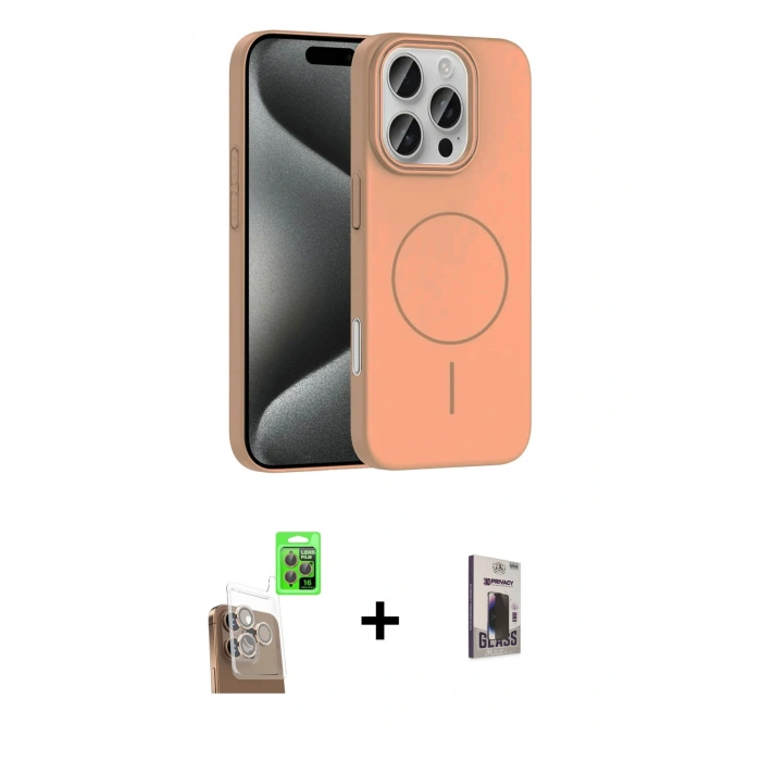 MARSİLYAN™- iPhone 16 Pro Max Kılıf Siluet Doku Özel Seri - Siyah Bilvis Hayalet Cam Ekran Koruyucu + Raze Metal Kamera Lens - CLTM