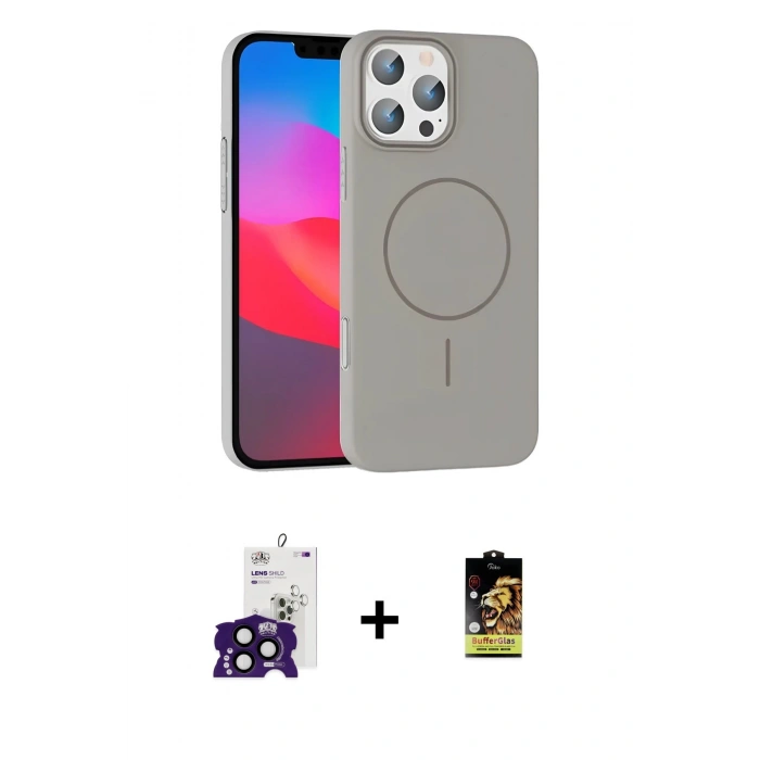 MARSİLYAN™- iPhone 16 Pro Max Kılıf Siluet Doku Özel Seri - Siyah Buffer Cam Ekran Koruyucu + Bilvis Titan Kamera Lens - SH