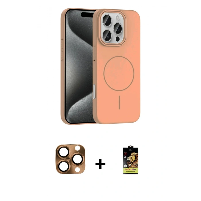 MARSİLYAN™- iPhone 16 Pro Max Kılıf Siluet Doku Özel Seri - Siyah Buffer Cam Ekran Koruyucu + Çöl Titanyum Pers Alüminyum Kamera Lens