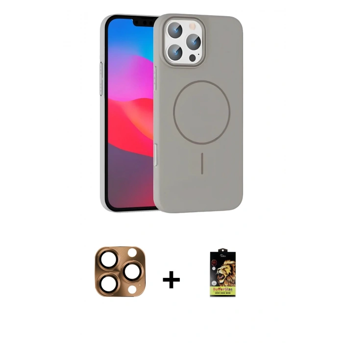 MARSİLYAN™- iPhone 16 Pro Max Kılıf Siluet Doku Özel Seri - Siyah Buffer Cam Ekran Koruyucu + Çöl Titanyum Pers Alüminyum Kamera Lens