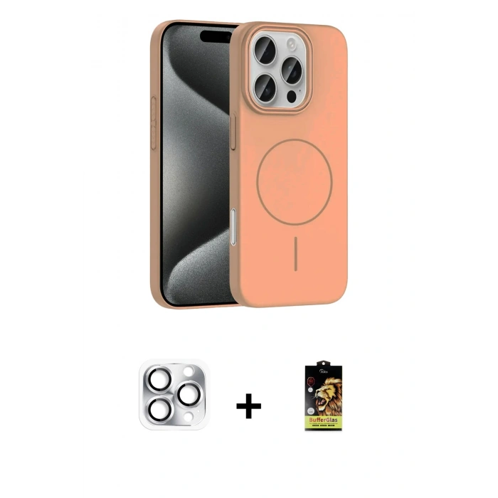 MARSİLYAN™- iPhone 16 Pro Max Kılıf Siluet Doku Özel Seri - Siyah Buffer Cam Ekran Koruyucu + Pers Alüminyum Kamera Lens - GS