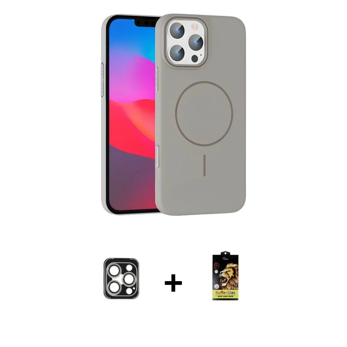 MARSİLYAN™- iPhone 16 Pro Max Kılıf Siluet Doku Özel Seri - Siyah Buffer Cam Ekran Koruyucu + PVD Metal Kamera Lens - GS