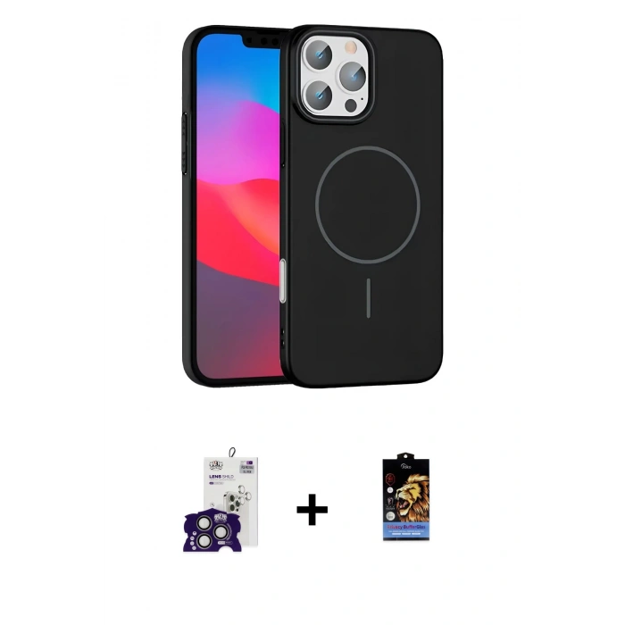MARSİLYAN™- iPhone 16 Pro Max Kılıf Siluet Doku Özel Seri - Siyah Buffer Hayalet Cam Ekran Koruyucu + Bilvis Titan Kamera Lens - TMGI