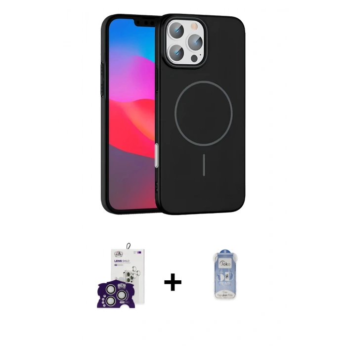 MARSİLYAN™- iPhone 16 Pro Max Kılıf Siluet Doku Özel Seri - Siyah Joko Magic 5D Cam + Bilvis Titan Kamera Lens - GS