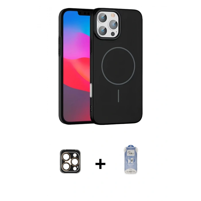 MARSİLYAN™- iPhone 16 Pro Max Kılıf Siluet Doku Özel Seri - Siyah Joko Magic 5D Cam + PVD Metal Kamera Lens - GD