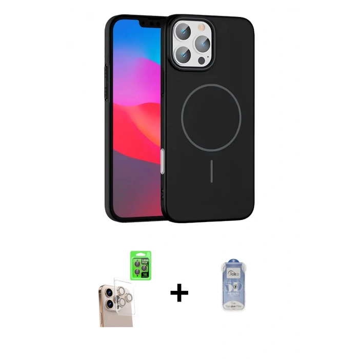 MARSİLYAN™- iPhone 16 Pro Max Kılıf Siluet Doku Özel Seri - Siyah Joko Magic 5D Cam + Raze Metal Kamera Lens - NLGY
