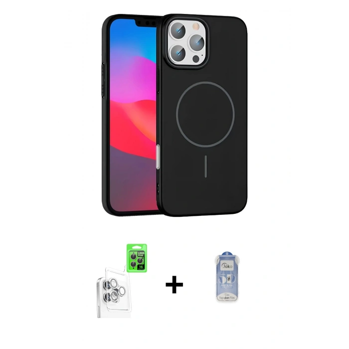 MARSİLYAN™- iPhone 16 Pro Max Kılıf Siluet Doku Özel Seri - Siyah Joko Magic 5D Cam + Raze Metal Kamera Lens - BZ