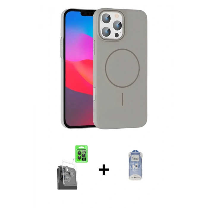 MARSİLYAN™- iPhone 16 Pro Max Kılıf Siluet Doku Özel Seri - Siyah Joko Magic 5D Cam + Raze Metal Kamera Lens - SH