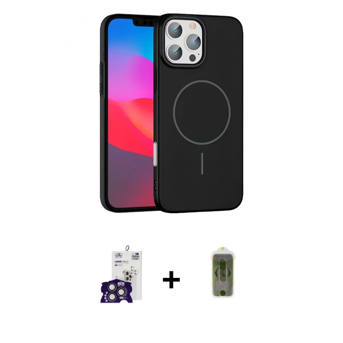MARSİLYAN™- iPhone 16 Pro Max Kılıf Siluet Doku Özel Seri - Siyah Joko Magic 5D Hayalet Cam + Bilvis Titan Kamera Lens - TMGI