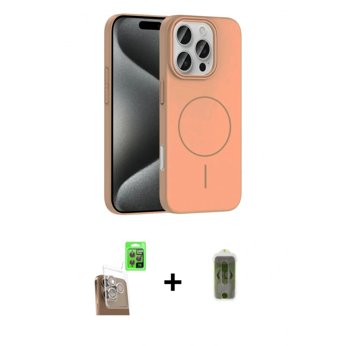 MARSİLYAN™- iPhone 16 Pro Max Kılıf Siluet Doku Özel Seri - Siyah Joko Magic 5D Hayalet Cam + Çöl Titanyum Raze Metal Kamera Lens