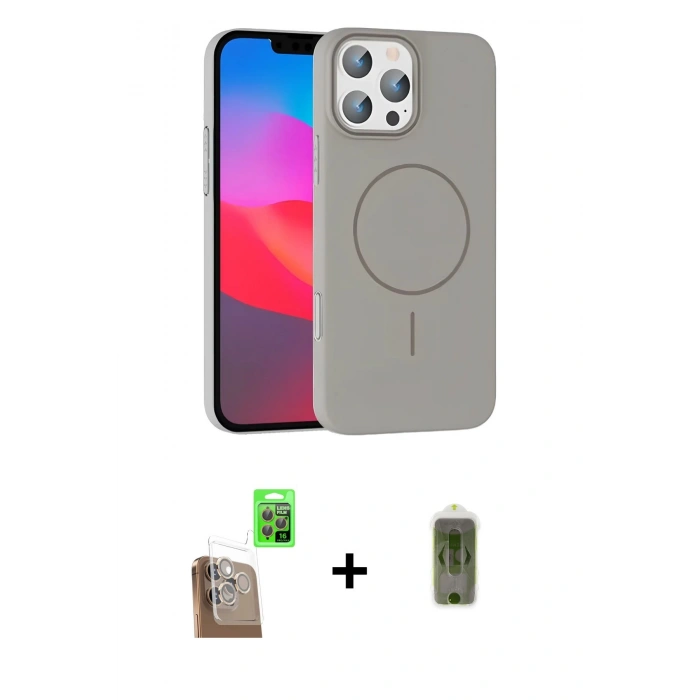 MARSİLYAN™- iPhone 16 Pro Max Kılıf Siluet Doku Özel Seri - Siyah Joko Magic 5D Hayalet Cam + Çöl Titanyum Raze Metal Kamera Lens