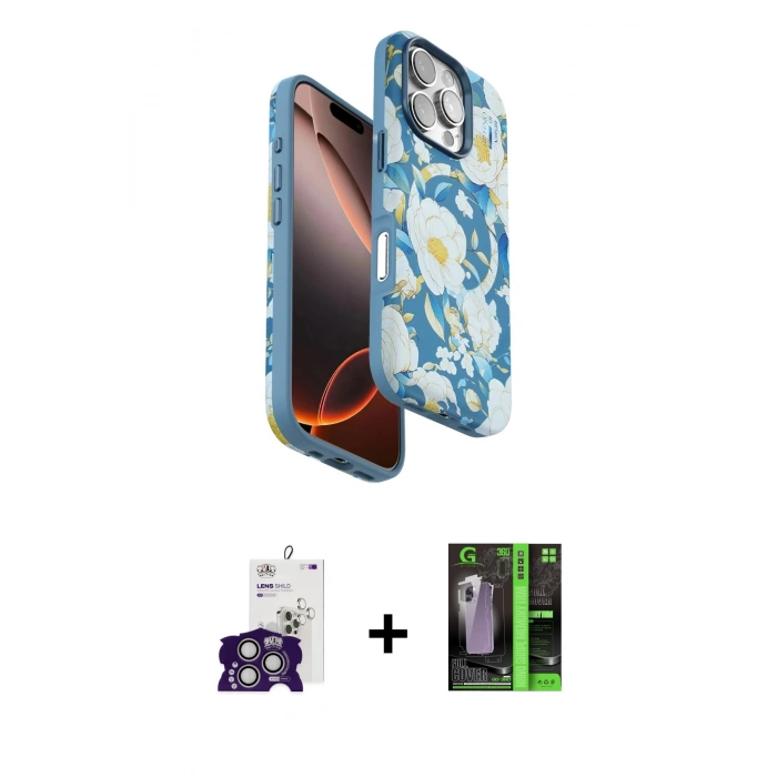 MARSİLYAN™- iPhone 16 Pro Max Kılıf Siluet Doku - Şeffaf 360 Full Body Arka Koruyucu + Bilvis Titan Kamera Lens - GS