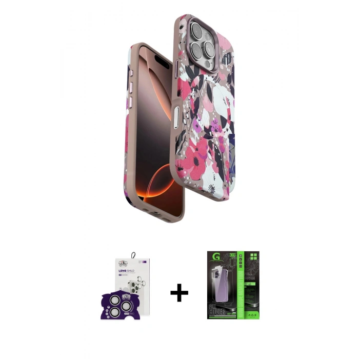 MARSİLYAN™- iPhone 16 Pro Max Kılıf Siluet Doku - Şeffaf 360 Full Body Arka Koruyucu + Bilvis Titan Kamera Lens - GS