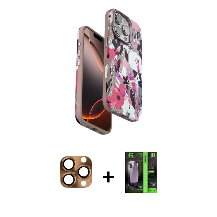 MARSİLYAN™- iPhone 16 Pro Max Kılıf Siluet Doku - Şeffaf 360 Full Body Arka Koruyucu + Pers Alüminyum Kamera Lens - CLTM