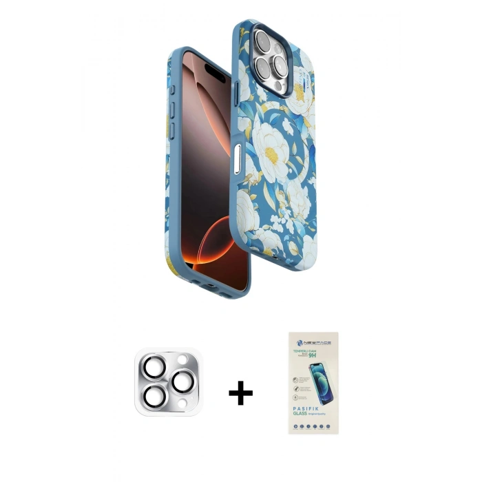 MARSİLYAN™- iPhone 16 Pro Max Kılıf Siluet Doku - Şeffaf Pasifik Cam Ekran Koruyucu + Pers Alüminyum Kamera Lens - GS