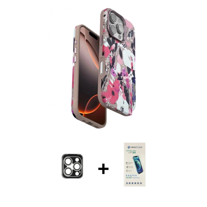 MARSİLYAN™- iPhone 16 Pro Max Kılıf Siluet Doku - Şeffaf Pasifik Cam Ekran Koruyucu + PVD Metal Kamera Lens - GS
