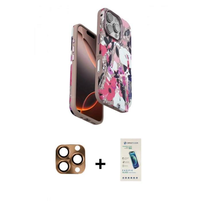 MARSİLYAN™- iPhone 16 Pro Max Kılıf Siluet Doku - Şeffaf Pasifik Cam Ekran Koruyucu + Pers Alüminyum Kamera Lens - CLTM
