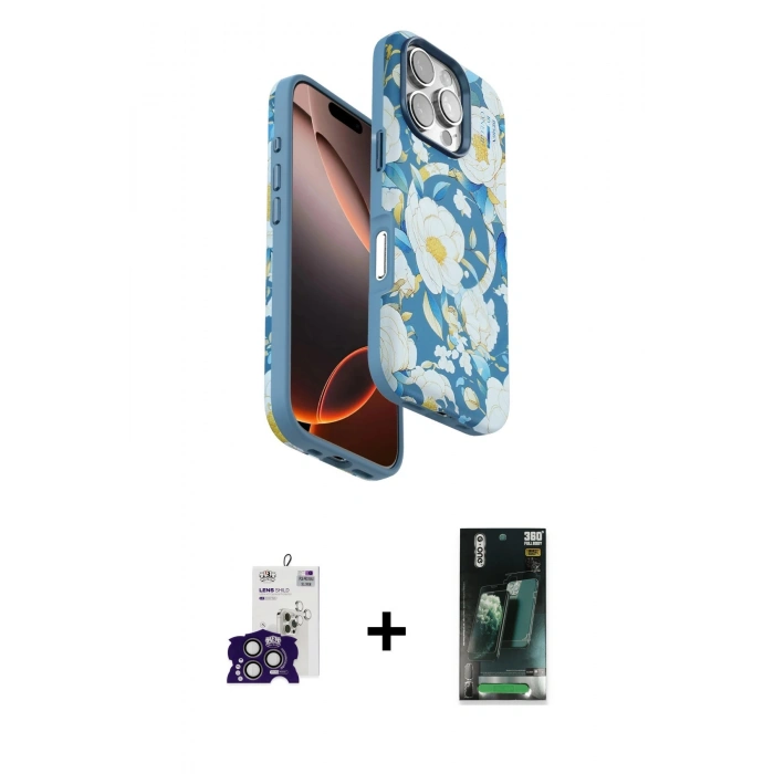 MARSİLYAN™- iPhone 16 Pro Max Kılıf Siluet Doku - Siyah 360 Mat Full Body Arka Koruyucu + Bilvis Titan Kamera Lens - TMGI