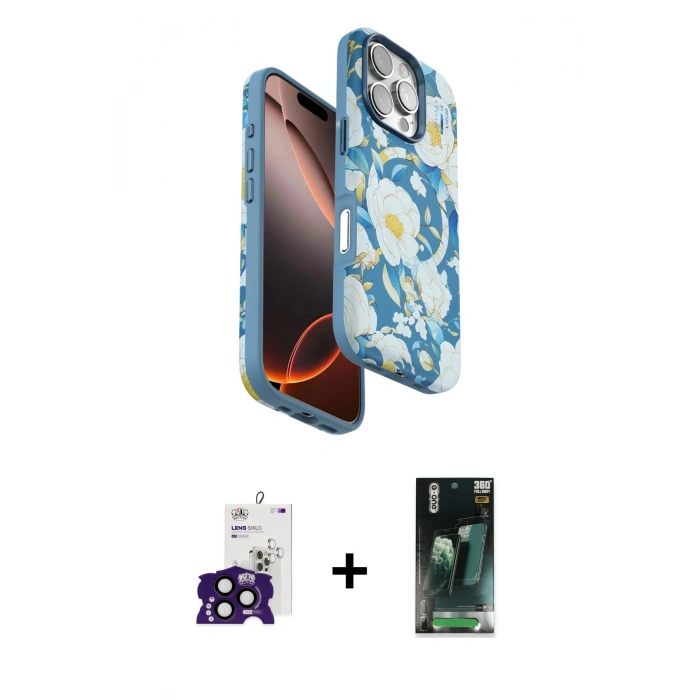 MARSİLYAN™- iPhone 16 Pro Max Kılıf Siluet Doku - Siyah 360 Mat Full Body Arka Koruyucu + Bilvis Titan Kamera Lens - SH