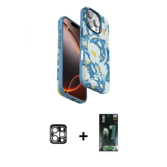 MARSİLYAN™- iPhone 16 Pro Max Kılıf Siluet Doku - Siyah 360 Mat Full Body Arka Koruyucu + PVD Metal Kamera Lens - GS