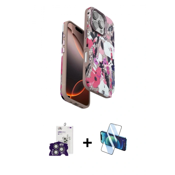 MARSİLYAN™- iPhone 16 Pro Max Kılıf Siluet Doku - Siyah 3D Antistatik Cam Ekran Koruyucu + Bilvis Titan Kamera Lens - GS