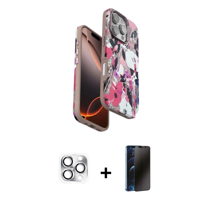 MARSİLYAN™- iPhone 16 Pro Max Kılıf Siluet Doku - Siyah 3D Antistatik Hayalet Cam Ekran Koruyucu + Pers Alüminyum Kamera Lens - GS