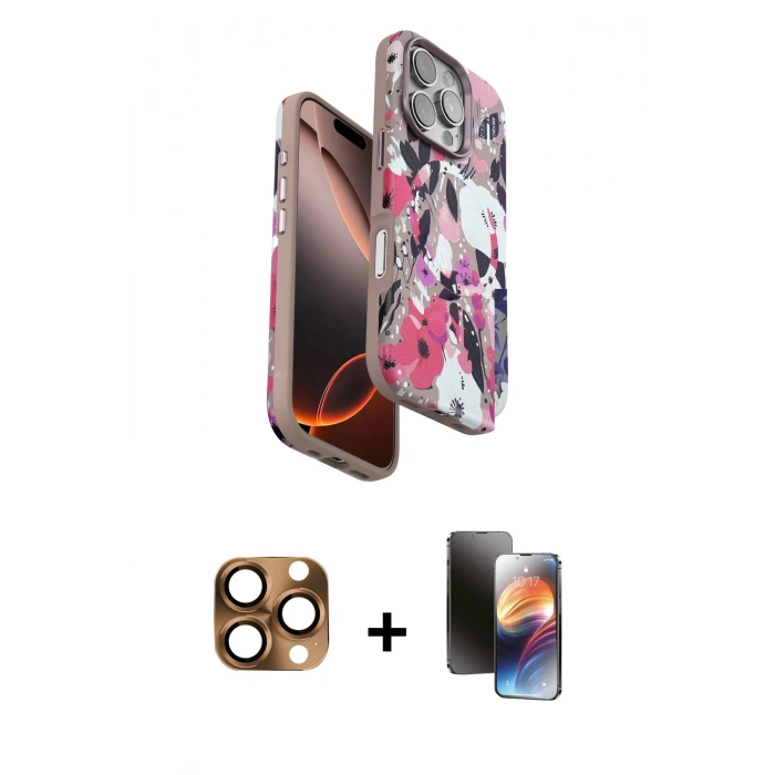 MARSİLYAN™- iPhone 16 Pro Max Kılıf Siluet Doku - Siyah 3D Antistatik Mat Seramik Nano Ekran Koruyucu + Pers Alüminyum Kamera Lens - CLTM