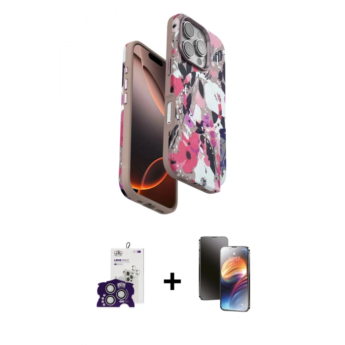 MARSİLYAN™- iPhone 16 Pro Max Kılıf Siluet Doku - Siyah 3D Antistatik Mat Seramik Nano Ekran Koruyucu + Bilvis Titan Kamera Lens - GS