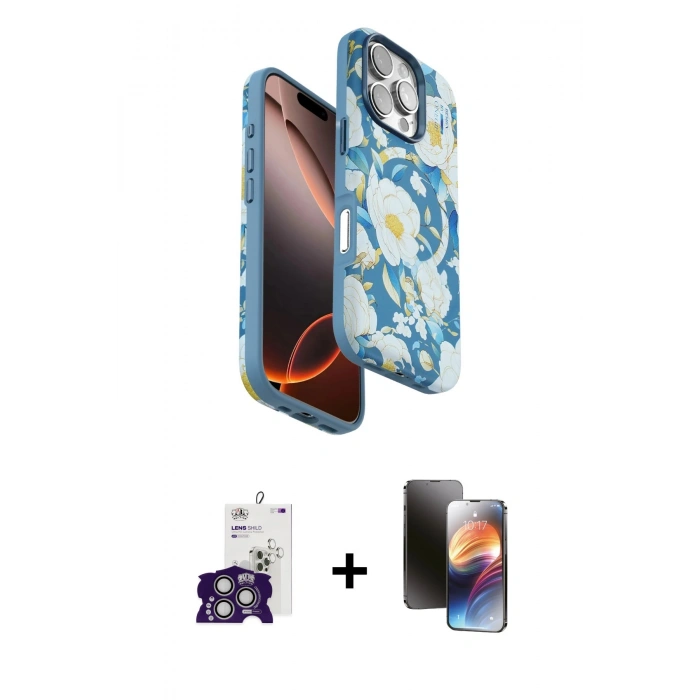 MARSİLYAN™- iPhone 16 Pro Max Kılıf Siluet Doku - Siyah 3D Antistatik Mat Seramik Nano Ekran Koruyucu + Bilvis Titan Kamera Lens - GS