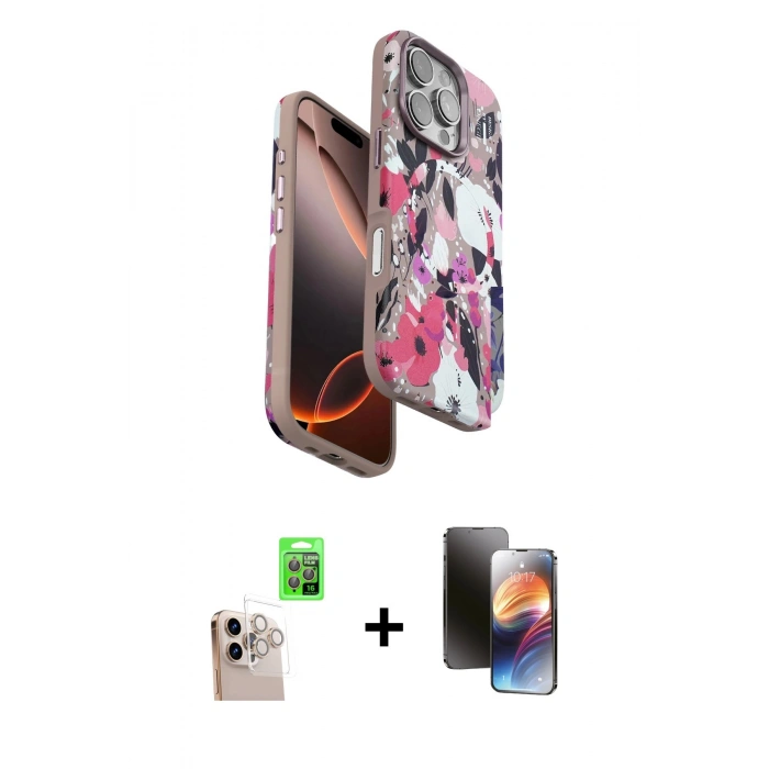 MARSİLYAN™- iPhone 16 Pro Max Kılıf Siluet Doku - Siyah 3D Antistatik Mat Seramik Nano Ekran Koruyucu + Raze Metal Kamera Lens - NLGY
