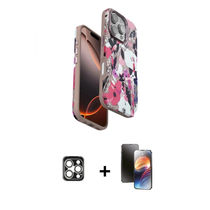MARSİLYAN™- iPhone 16 Pro Max Kılıf Siluet Doku - Siyah 3D Antistatik Mat Seramik Nano Ekran Koruyucu + PVD Metal Kamera Lens - GS