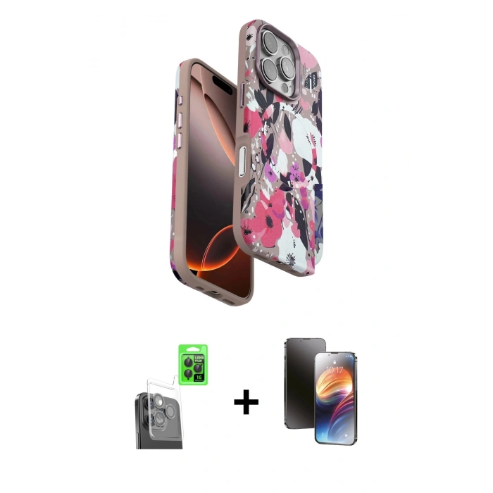 MARSİLYAN™- iPhone 16 Pro Max Kılıf Siluet Doku - Siyah 3D Antistatik Mat Seramik Nano Ekran Koruyucu + Siyah Raze Metal Kamera Lens