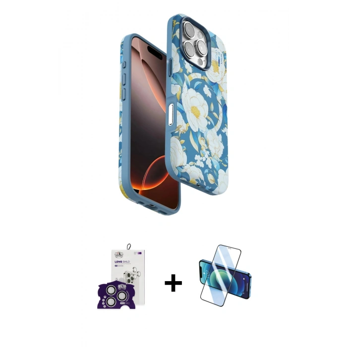 MARSİLYAN™- iPhone 16 Pro Max Kılıf Siluet Doku - Siyah 3D Antistatik Seramik Nano Ekran Koruyucu + Bilvis Titan Kamera Lens - GS