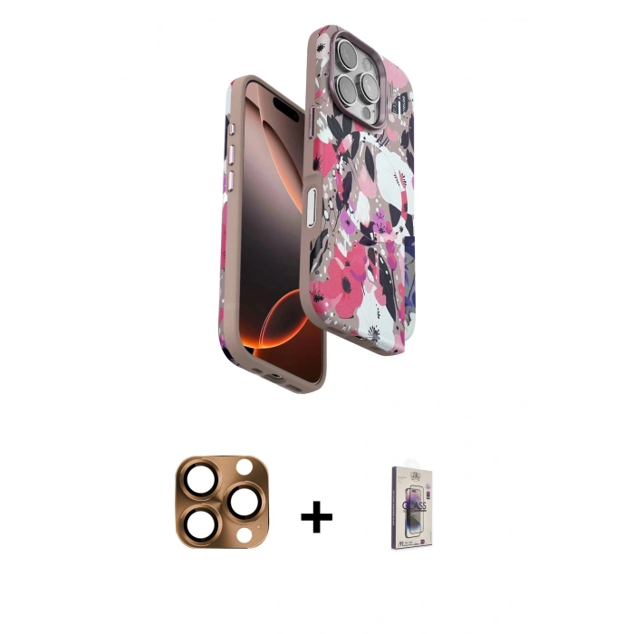 MARSİLYAN™- iPhone 16 Pro Max Kılıf Siluet Doku - Siyah Bilvis 3D Cam Ekran Koruyucu + Pers Alüminyum Kamera Lens - CLTM