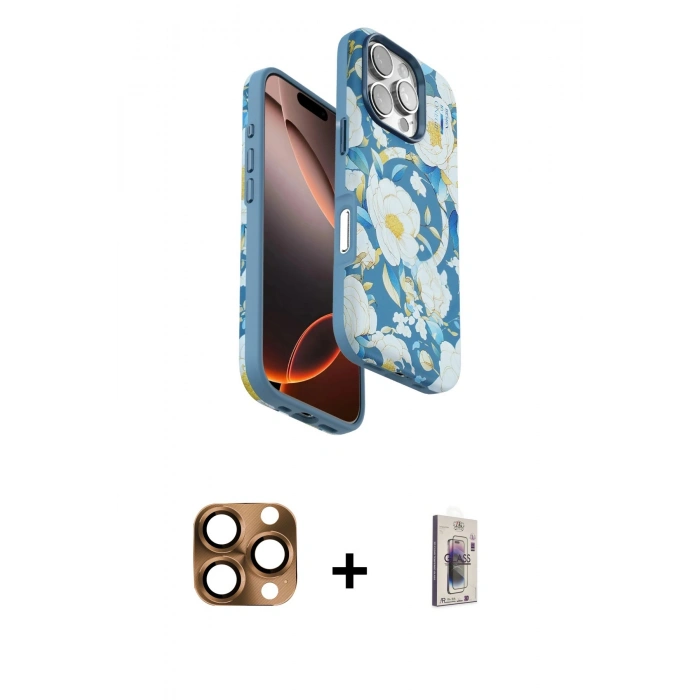 MARSİLYAN™- iPhone 16 Pro Max Kılıf Siluet Doku - Siyah Bilvis 3D Cam Ekran Koruyucu + Pers Alüminyum Kamera Lens - CLTM