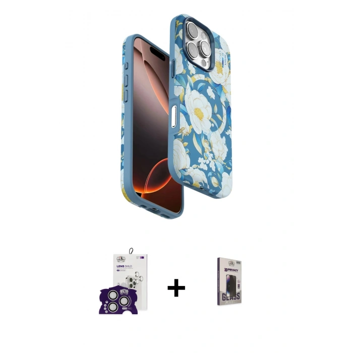 MARSİLYAN™- iPhone 16 Pro Max Kılıf Siluet Doku - Siyah Bilvis Hayalet Cam Ekran Koruyucu + Bilvis Titan Kamera Lens - GS