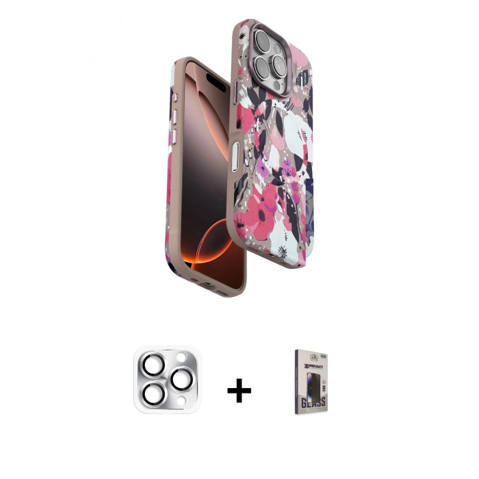 MARSİLYAN™- iPhone 16 Pro Max Kılıf Siluet Doku - Siyah Bilvis Hayalet Cam Ekran Koruyucu + Pers Alüminyum Kamera Lens - GS