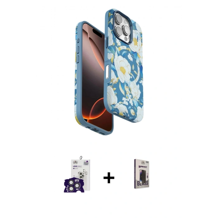 MARSİLYAN™- iPhone 16 Pro Max Kılıf Siluet Doku - Siyah Bilvis Hayalet Cam Ekran Koruyucu + Bilvis Titan Kamera Lens - TMGI