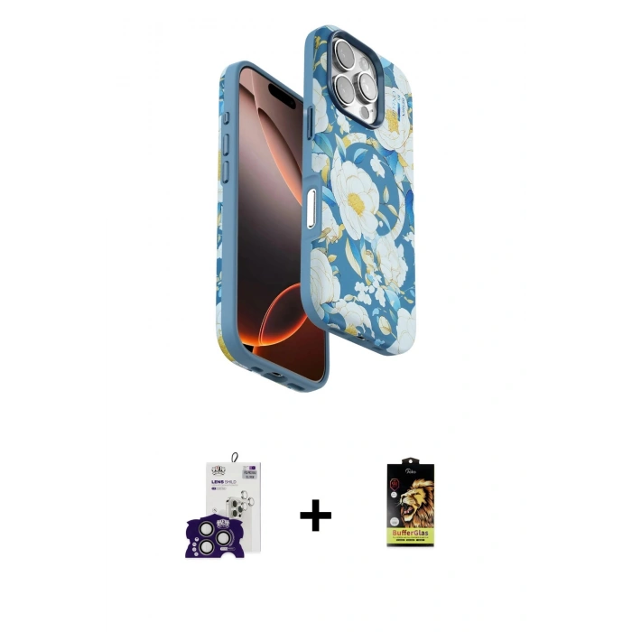 MARSİLYAN™- iPhone 16 Pro Max Kılıf Siluet Doku - Siyah Buffer Cam Ekran Koruyucu + Bilvis Titan Kamera Lens - TMGI
