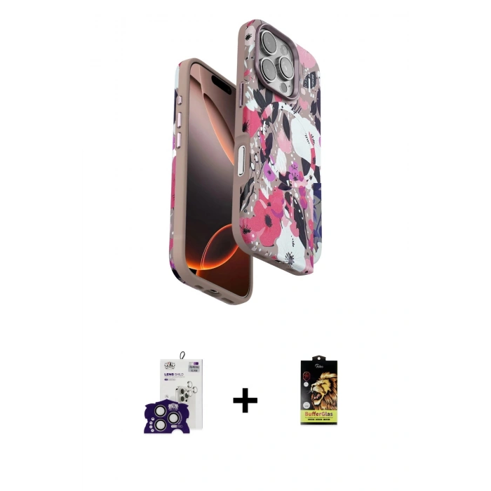 MARSİLYAN™- iPhone 16 Pro Max Kılıf Siluet Doku - Siyah Buffer Cam Ekran Koruyucu + Bilvis Titan Kamera Lens - TMGI