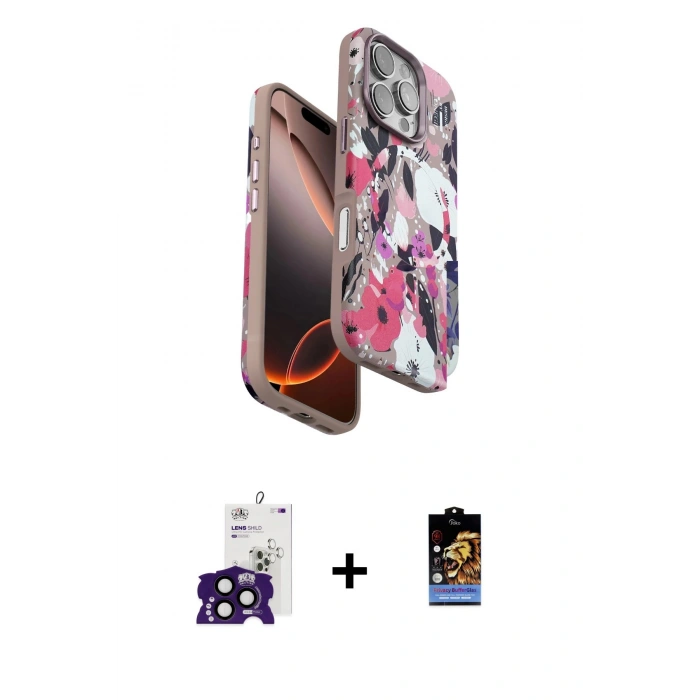 MARSİLYAN™- iPhone 16 Pro Max Kılıf Siluet Doku - Siyah Buffer Hayalet Cam Ekran Koruyucu + Bilvis Titan Kamera Lens - SH
