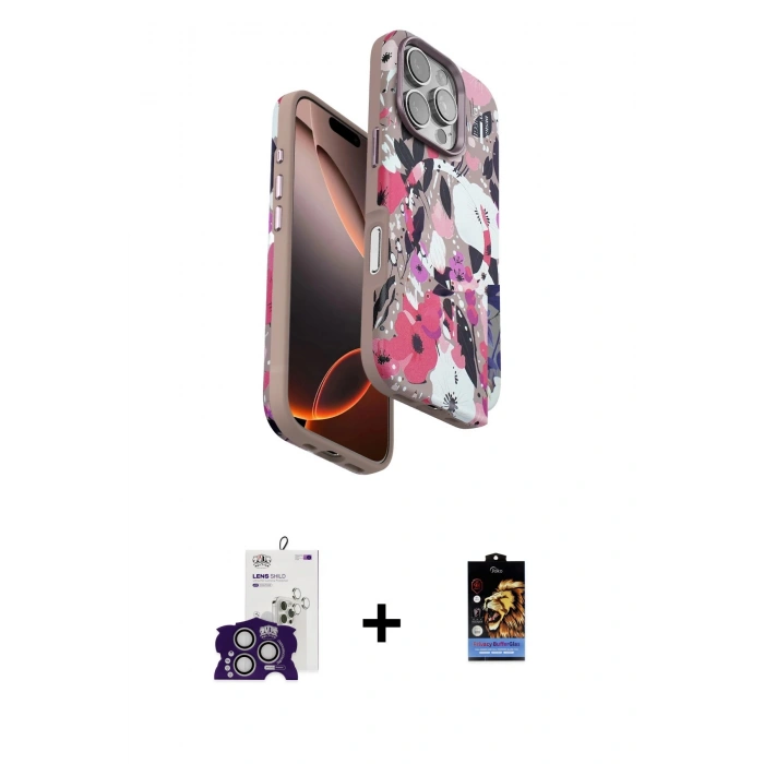 MARSİLYAN™- iPhone 16 Pro Max Kılıf Siluet Doku - Siyah Buffer Hayalet Cam Ekran Koruyucu + Bilvis Titan Kamera Lens - GS