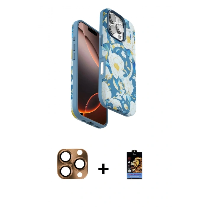 MARSİLYAN™- iPhone 16 Pro Max Kılıf Siluet Doku - Siyah Buffer Hayalet Cam Ekran Koruyucu + Pers Alüminyum Kamera Lens - CLTM