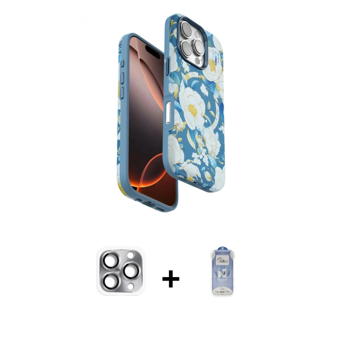 MARSİLYAN™- iPhone 16 Pro Max Kılıf Siluet Doku - Siyah Joko Magic 5D Cam + Pers Alüminyum Kamera Lens - GI