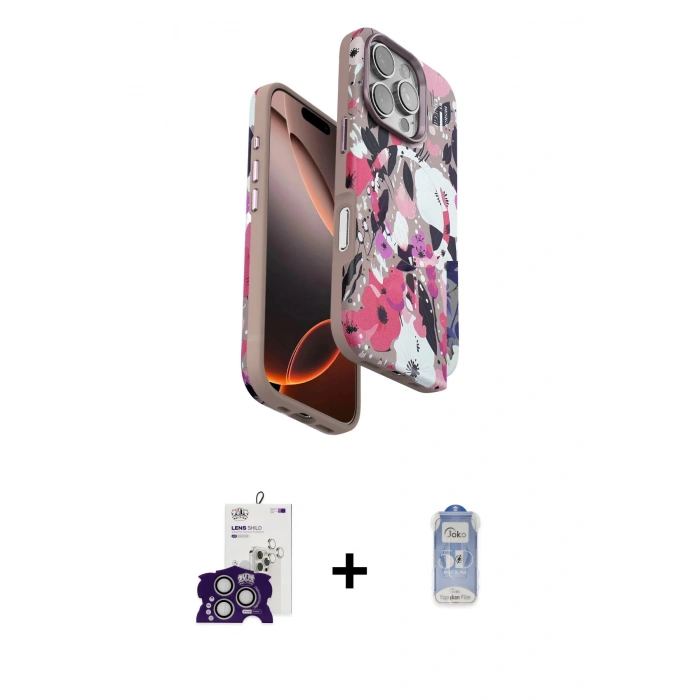 MARSİLYAN™- iPhone 16 Pro Max Kılıf Siluet Doku - Siyah Joko Magic 5D Cam + Gümüş Bilvis Titan Kamera Lens
